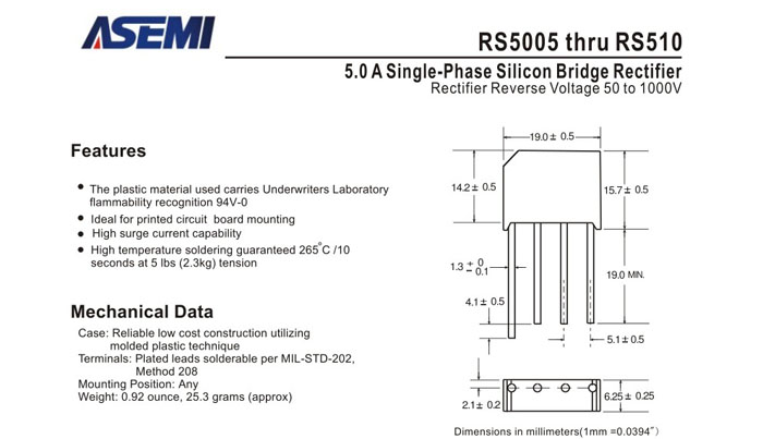 ASEMI整流桥规格书