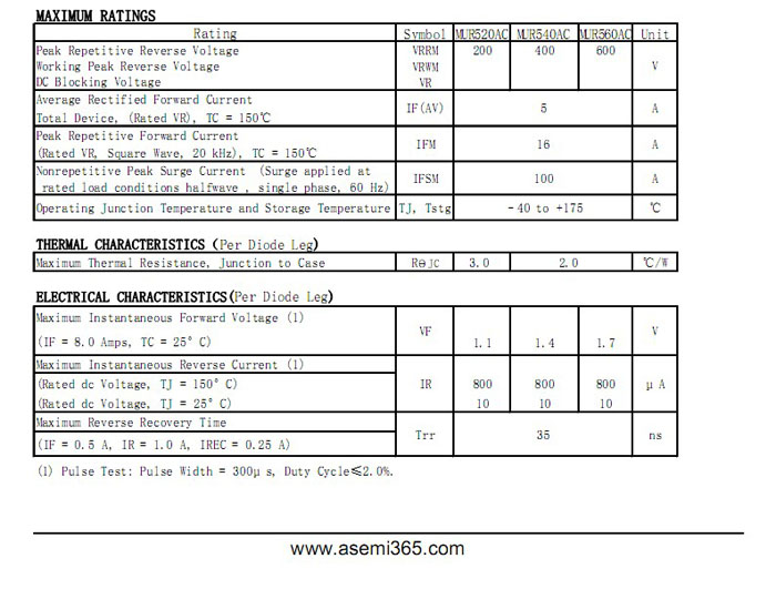 ASEMI超快恢复二极管MUR540AC