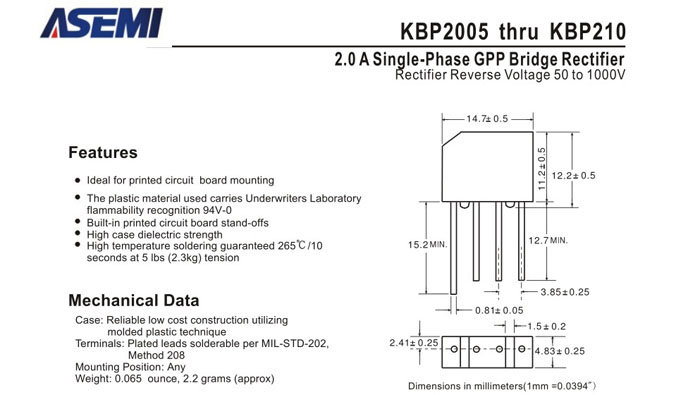 ASEMI品牌KBP204规格书