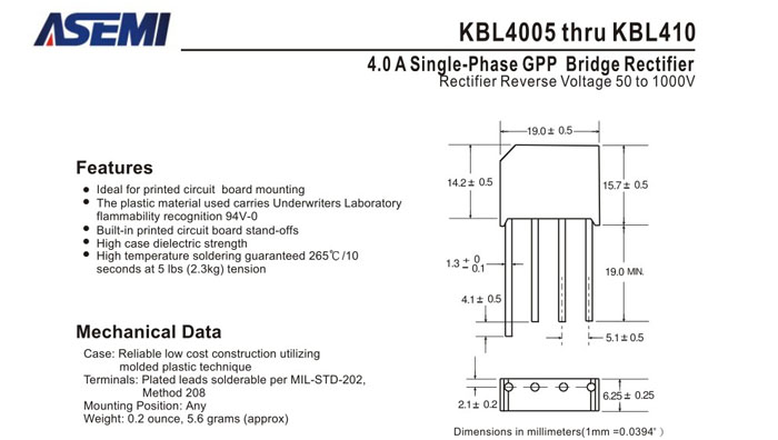ASEMI品牌KBL406规格书