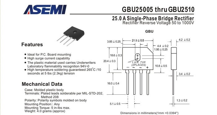 ASEMI品牌GBU2506规格书