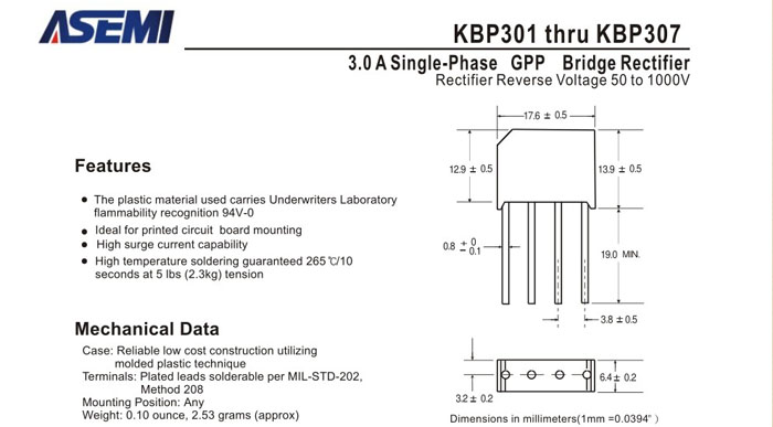 ASEMI品牌KBP307规格书