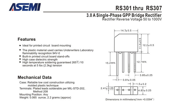ASEMI品牌RS307规格书