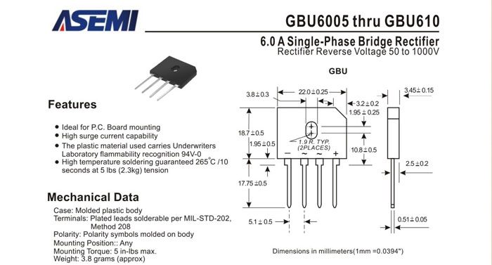 ASEMI品牌GBU610规格书