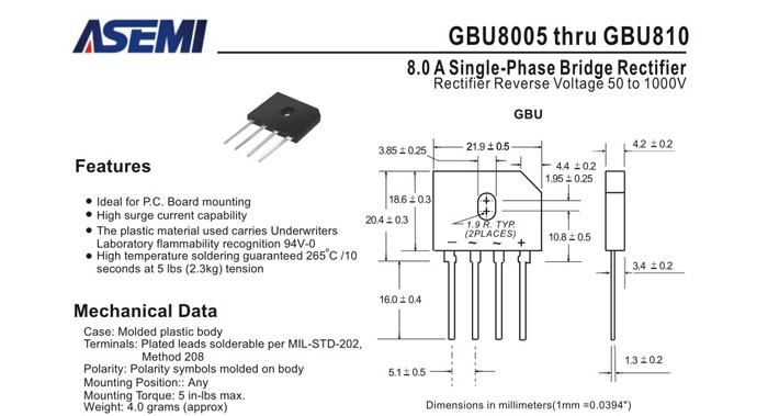 ASEMI品牌GBU808规格书