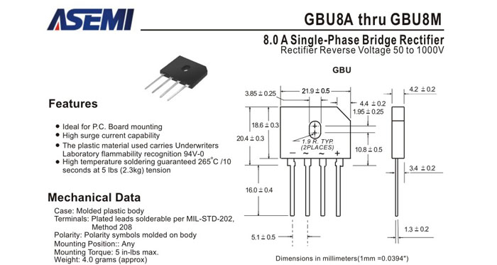 ASEMI品牌GBU8M规格书