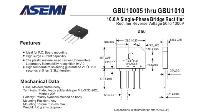 ASEMI品牌GBU1010规格书