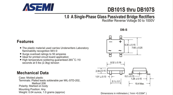 ASEMI品牌DB107S规格书