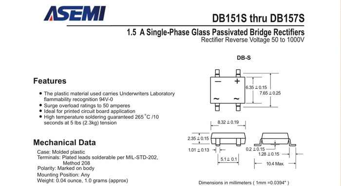 ASEMI品牌DB157S规格书