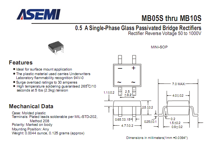 ASEMI品牌MB4S参数规格书