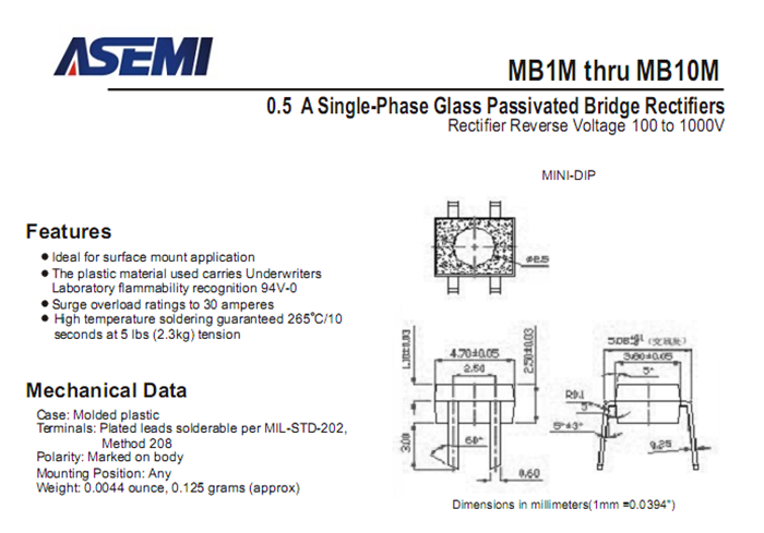 ASEMI品牌MB2M参数规格书