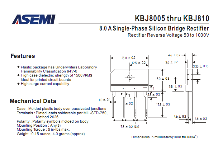 ASEMI整流桥KBJ806中文资料