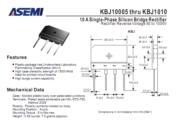 ASEMI整流桥KBJ1010中文资料