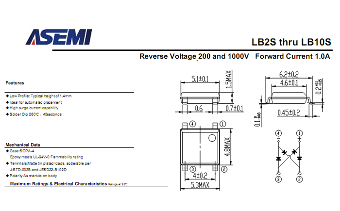 ASEMI品牌LB10S参数规格书