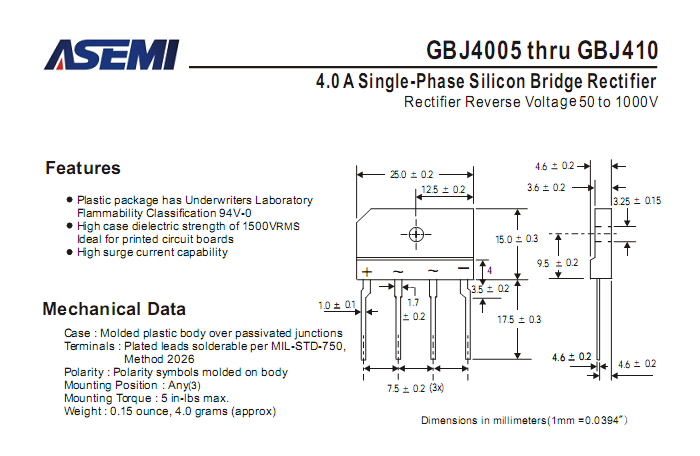 ASEMI整流桥GBJ406中文资料