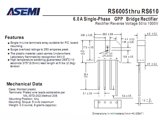ASEMI品牌RS606参数规格书