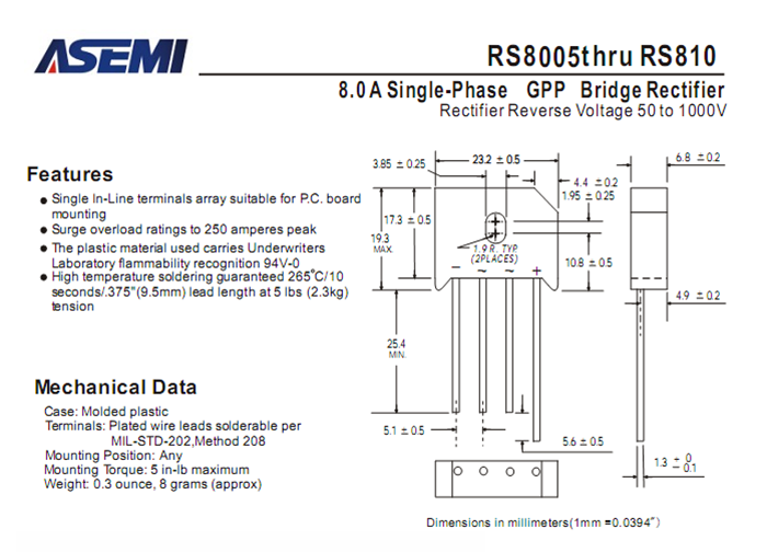 ASEMI品牌RS810参数规格书