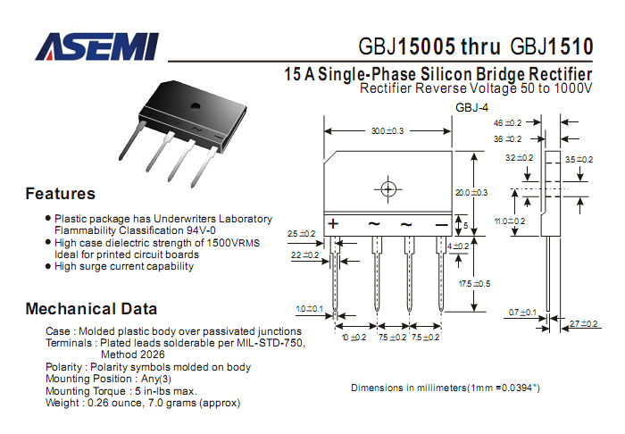 ASEMI整流桥GBJ1510中文资料