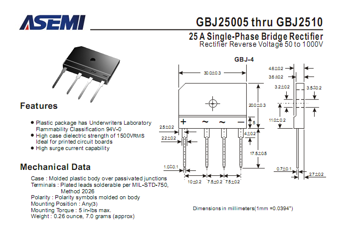 ASEMI整流桥GBJ2510中文资料