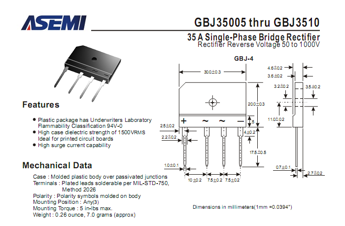 ASEMI整流桥GBJ3510中文资料