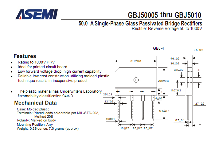 ASEMI整流桥GBJ5008中文资料