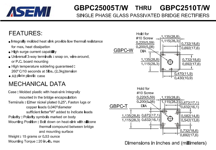 ASEMI品牌GBPC2510中文资料