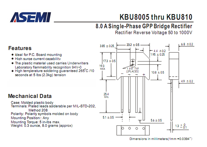 ASEMI品牌KBU806参数规格书