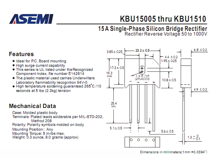 ASEMI品牌KBU1506参数规格书